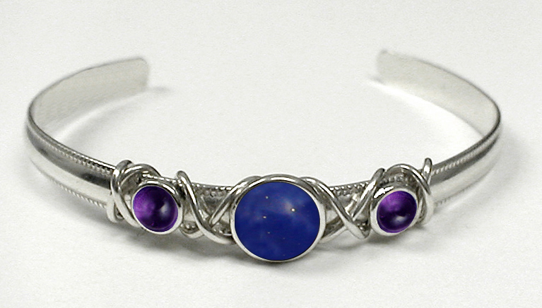 Sterling Silver Hand Made Cuff Bracelet With Lapis